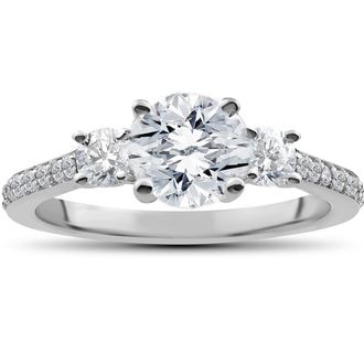 Pompeii3 1 1/4 ct Round Diamond 3-Stone Lab Created Eco Friendly Engagement Ring White Gold