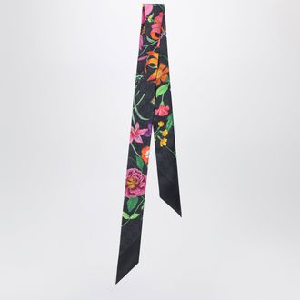 Gucci Silk ribbon with GG Flora print in black