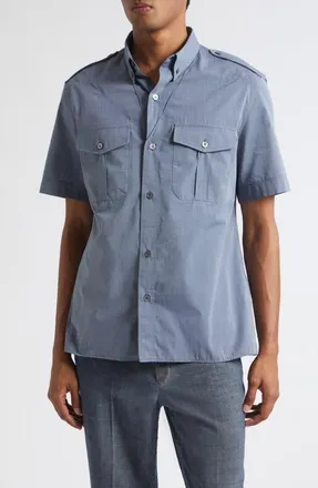 Maison Margiela Foldable Short Sleeve Button-Down Shirt in Blue at Nordstrom, Size 48