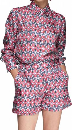 Vilagallo Geometric Print Bermuda Short In Pink And Navy Blue