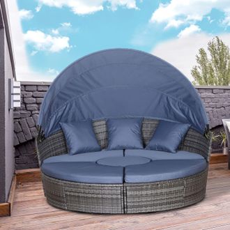 OUTSUNNY Rattan Garden Daybed Sun Lounger Sofa Set w/ Canopy in Grey