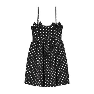 Ganni Short Dresses, female, Black, Size: M Printed Double Satin Mini Strap Dress