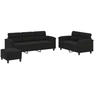 vidaXL Juego De Sof&aacute;s Con Cojines 3 Piezas Tela Microfibra Negro