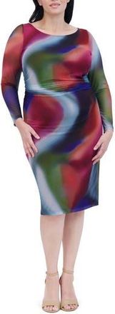 Vince Camuto Printed Mesh Long Sleeve Dress in Multi at Nordstrom Rack, Size 16W