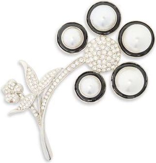 Kenneth Jay Lane Faux Pearl & Crystal Flower Pin in Silver at Nordstrom Rack