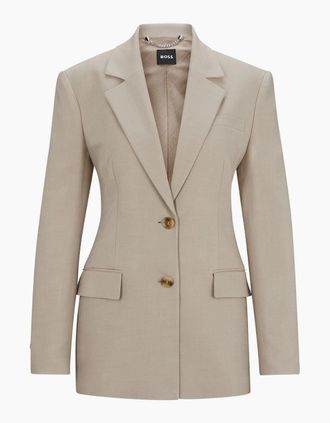 HUGO BOSS Womens Solid Patterned Lapel Collared Suit Jacket - Cream - Size: 10