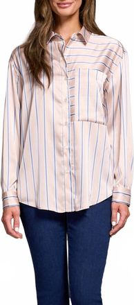 Tribal Striped Button Up Blouse In Beige