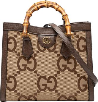 Gucci Pre-owned Gucci Medium Jumbo GG Canvas Bamboo Diana Satchel Ladies 660195 493075