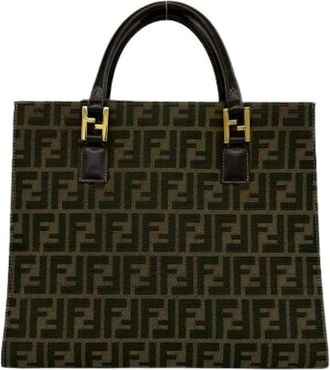 Fendi Pre-owned Tote Bags, female, Brown, Size: ONE SIZE Pre-owned Zucca Canvas Leather Handbag