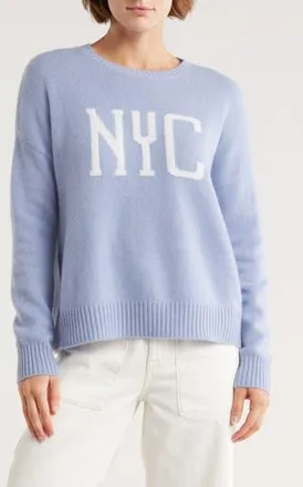 Magaschoni NYC Cashmere Crewneck Sweater in Moon Blue /White Cloud at Nordstrom Rack, Size X-Small
