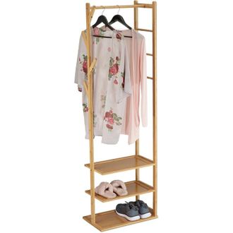 Relaxdays Perchero Burro Bamb&uacute; Y Mdf, Armario Recibidor Con 3 Baldas, 4 Ganchos, Barra Para Colgar, 164x49x28cm, Natural - Relaxdays