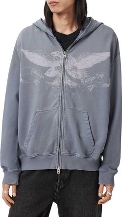 AllSaints Aeterna Graphic Zip Hoodie in Slate Wash Blue at Nordstrom, Size Xx-Large