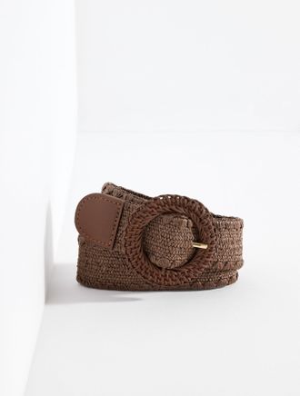 Talbots Stretch Raffia Belt - Hickory Brown - XL Talbots
