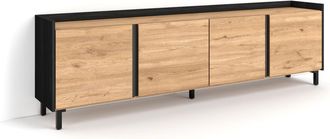 Skraut Home Skraut Home - Mueble Tv, Televisi&oacute;n, Muebles De Sal&oacute;n, Almacenaje, 207x35x61cm, Para Tv Hasta 80, Dise&ntilde;o Industrial, Estilo Moderno, Roble Y Negro