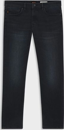 HUGO BOSS Mens BOSS Orange Delaware Slim-Fit Jeans in Blue-Black Soft-Motion Denim - Dark Blue 405 - Navy - Size: 34/32