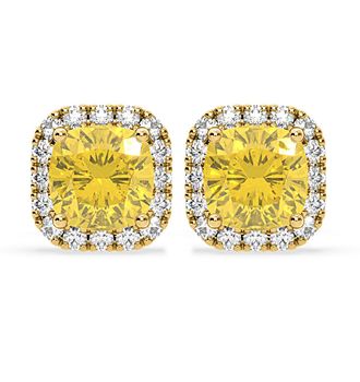 The Diamond Store Beatrice Yellow Lab Diamond Cushion Cut 2.45ct Halo Earrings in 18K Yellow Gold - Elara Collection