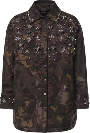 Pinko Nylon Jacket With Floral Camouflage And Embroidered Details
