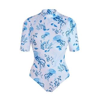 Vilebrequin UV Protection One-piece Rashguard Medusa and Shells in White at Nordstrom, Size X-Small
