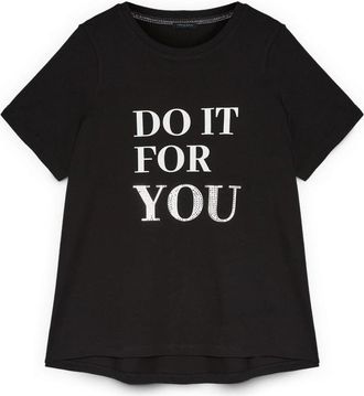 Fiorella Rubino Katoenen T-shirt met motiverende slogan - Dames - T-shirts - Zwart - XS - Katoen - Tops