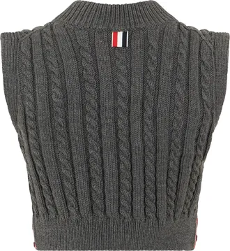 Thom Browne Womens Woven Wool Vest Medium Grey Virgin Knitwear Sweater