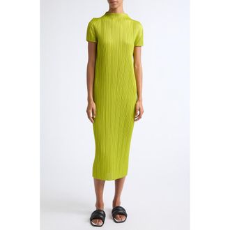 Issey Miyake Monthly Colors June Funnel Neck Dress in Yellow Green at Nordstrom, Size 4