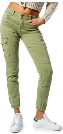 Only Cotton Cargo Broek met Meerdere Zakken - Dames - Cropped Jeans - Groen - S - Katoen - Jeans