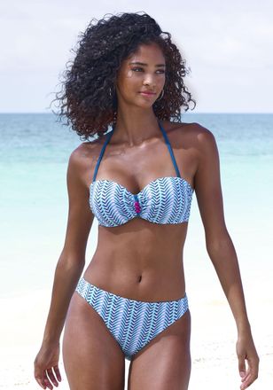 Vivance B&uuml;gel-Bandeau-Bikini VIVANCE, Damen, Gr. 32, Cup A, blau (blau bedruckt), Polyamid, bedruckt, Bikini-Sets B&uuml;gel-Bandeau-Bikini, mit Zierperlen