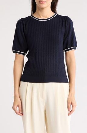 Adrianna Papell Ladylike Scalloped Short Sleeve Sweater in Navy/ivory at Nordstrom Rack, Size X-Large