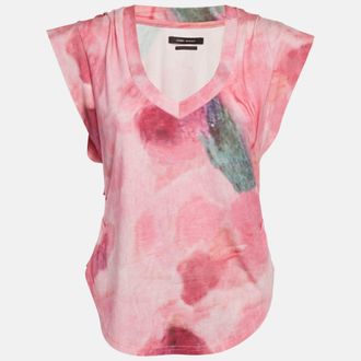 Isabel Marant Pink Floral Print Jersey V-Neck T-Shirt