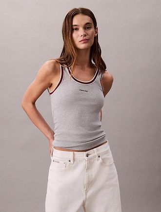 Calvin Klein Contrastrand met geribbeld logo, tanktop met print