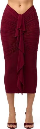 Naked Wardrobe Ruffle Midi Skirt in Sangria at Nordstrom, Size X-Large