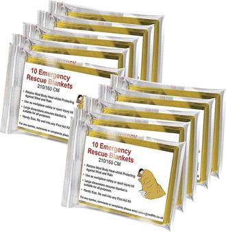 OEM 10 Mantas T&eacute;rmicas De Emergencia, Mantas De Rescate (210 X 160 Cm) - Primeros Auxilios, Medidas De Emergencia, Camping, Senderismo, Coche - Robustas, 