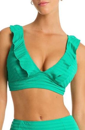 Sea Level Australia Capri Stripe Ruffle Bikini Top in Evergreen at Nordstrom Rack, Size 10 Us / 14 Au