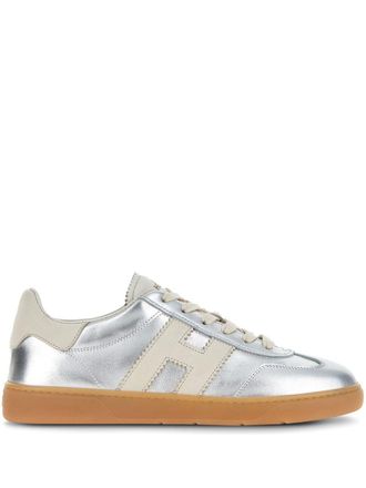 Hogan Metallic Silver Beige Logo Sneakers