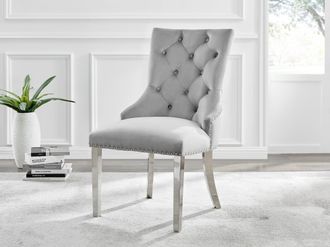 Furniturebox Set of 2 Belgravia Soft Velvet Scoop Knockerback Dining Chairs in Grey