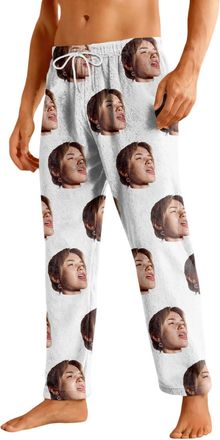 Generic Custom Pyjama Bottoms - Personalised Mens Fleece Pyjama Pants With Photo Face, Pyjamas Pants For Men Women Customised Couples Christmas Gifts (White)