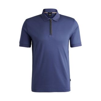BOSS Mercerized-cotton slim-fit polo shirt with zip placket