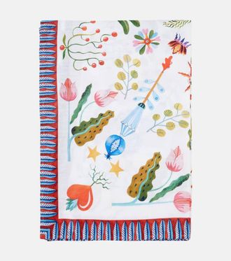 La DoubleJ Tovaglia White Turning Tulips media in lino