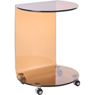 Beliani Mesa Auxiliar Minimalista De Vidrio Templado 57 X 45 Cm Con Ruedas Marr&oacute;n Minto