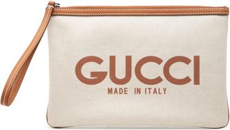 Gucci Brown Ivory Canvas Leather Pvc Clutch Bag (Pre-Owned)