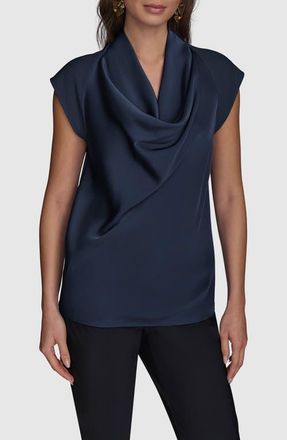 DKNY Cowl Neck Mixed Media Top in Nightfall at Nordstrom, Size Medium