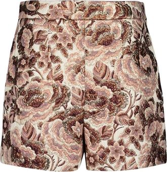 Valentino Garavani Bloemen Rose Lurex Shorts - Dames - Bermuda - Veelkleurig - S - Wol - Korte Broeken