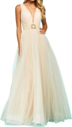 Sherri Hill Tulle A-Line Gown In Champagne