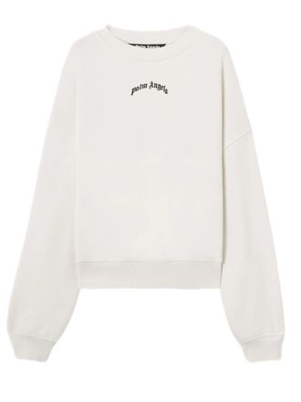 Palm Angels Curved Logo Oversized White Sweatshirt