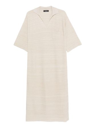 Fabiana Filippi Womens V-Neck Tonal Stripes Collar Wool And Cotton Shirtdress