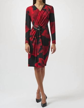 Joseph Ribkoff Abstract Print Wrap Dress In Black/red