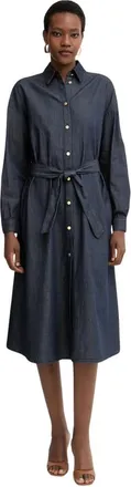A|X Armani Exchange Uitlopende Chambray Jurk met Riem - Dames - Shirt Kleedjes - Blauw - S - Katoen - Kleedjes
