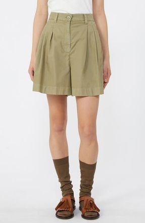Max Mara Armonia Pleated Cotton Shorts in Olive Green at Nordstrom, Size 12