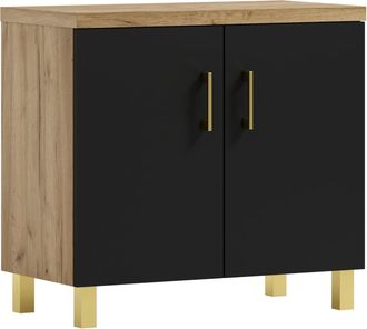 OEM Mueble De Ba&ntilde;o Bajo El Lavabo Roco 60, Roble Artesanal Dorado/negro
