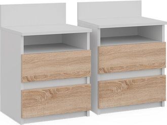 Vicco Mesilla de noche Monty, Blanco/Sonoma, 32.3 x 59.1 cm Lote de 2